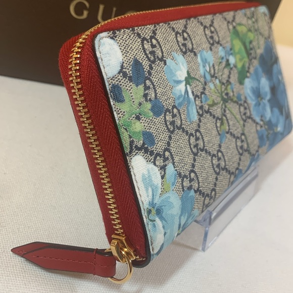 Gucci GG Supreme Blooms Zippy Wallet Rare Blue w/Red Leather Interior - Picture 8 of 17